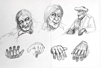 Studie der Gesichter und Hände